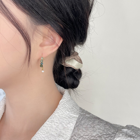 A廠【3909】森系天然石綠水草耳環小清新原創手工藝小眾設計感鍍14K極簡耳飾女
 26.04-3