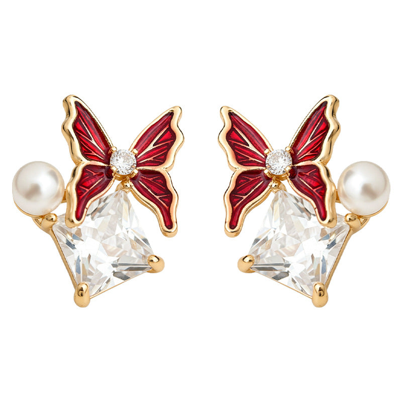 A廠【7215】原創時尚高級感鑲嵌鋯石蝴蝶幾何925銀針新款耳環創意設計師耳環
 25.12-2