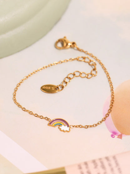 B廠【TXP264】不銹鋼材質新款兒童飾品彩虹滴油吊墜項鍊手鍊戒指耳環套裝 25.05-5