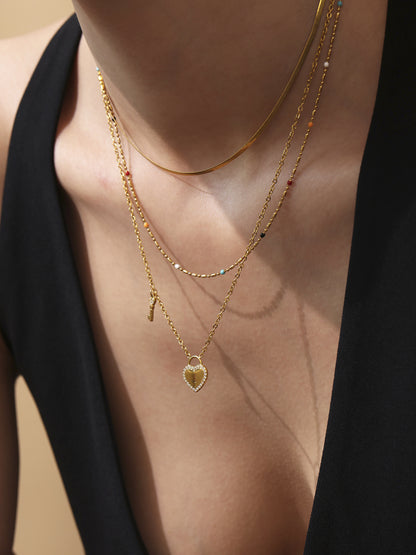 B廠【TXP299】歐美不銹鋼5A鋯石愛心鎖頭鑰匙棍吊墜鎖骨項鍊戒指飾品套裝 25.07-2