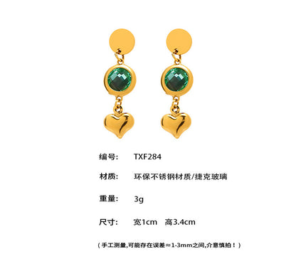 B廠【TXF284】歐美飾品不銹鋼愛心耳環超閃捷克玻璃耳環小眾輕奢耳飾保色 25.06-3