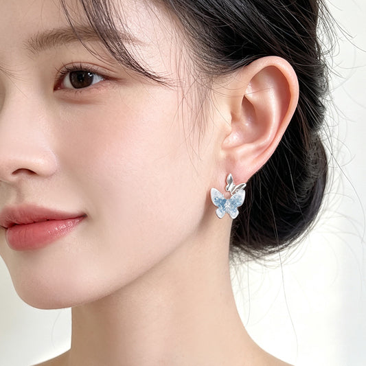 A廠【7871】清新甜美玻璃水晶漸變海藍色蝴蝶耳飾女銀針小眾個性新款耳環
 26.07-4