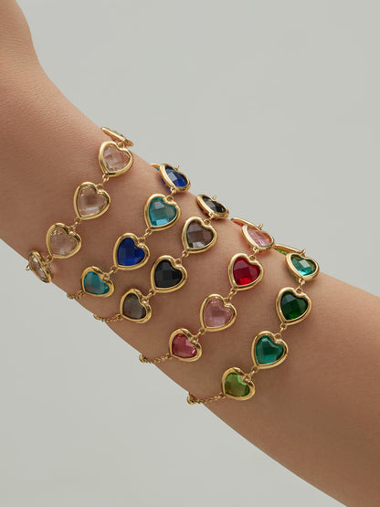 B廠【TXP510】不鏽鋼愛心切麵包邊玻璃石鋼珠項鍊手鍊耳環組鍍18k真金不掉色
 25.12-2