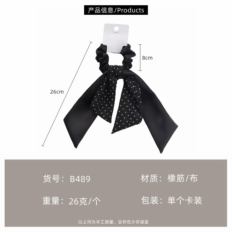 D廠【B489】韓版燕尾飄帶髮圈卡裝高級感大腸圈髮繩時尚波點髮飾皮筋馬尾頭繩
 25.11-1「D廠-單筆結帳需滿，NT$600出貨(不含運費)」