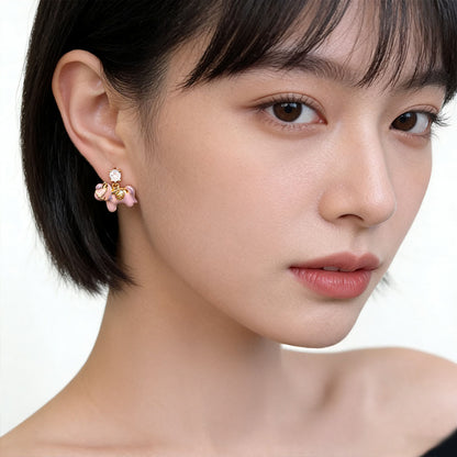 A廠【7244】原創溫柔甜美可愛粉紅小馬高顏值S925銀針鋯石彩繪琺瑯滴釉耳飾耳環
 25.12-3