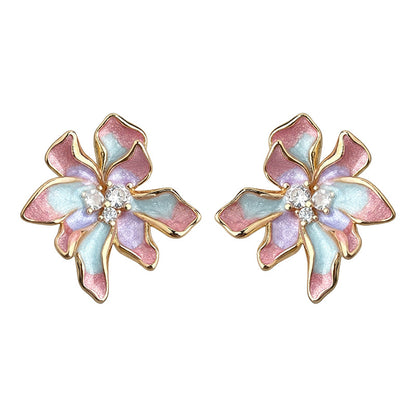 A廠【7351】春款原創設計彩色暈染清新甜美琺瑯滴釉彩繪花朵新款耳環耳環
 26.01-3