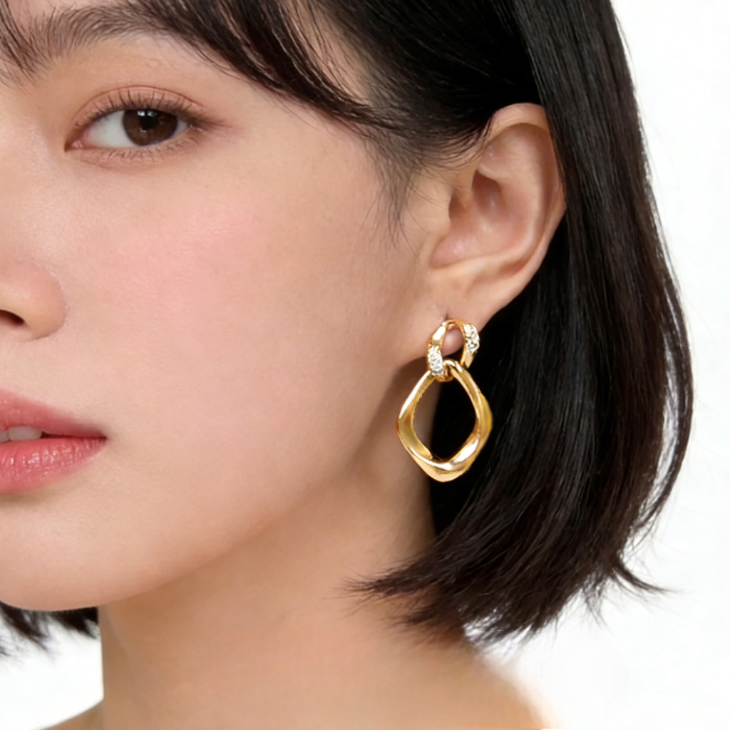 A廠【7323】時尚高級感重工質感銀針微鑲鋯石雙層立體幾何鏤空耳飾耳環女
 26.01-2