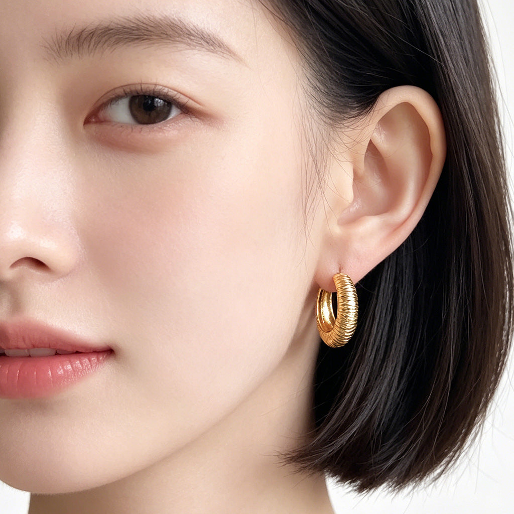 A廠【7783】文藝復古法式紋理感中古風圓形幾何耳環保色電鍍新款耳環飾品
 26.06-4