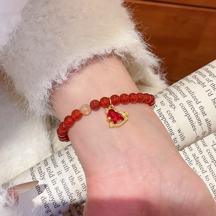 A廠【HB4808】新中式瑪瑙串珠小馬本命年手鍊文藝氣質手串手環小眾設計感手飾女
 25.10-5