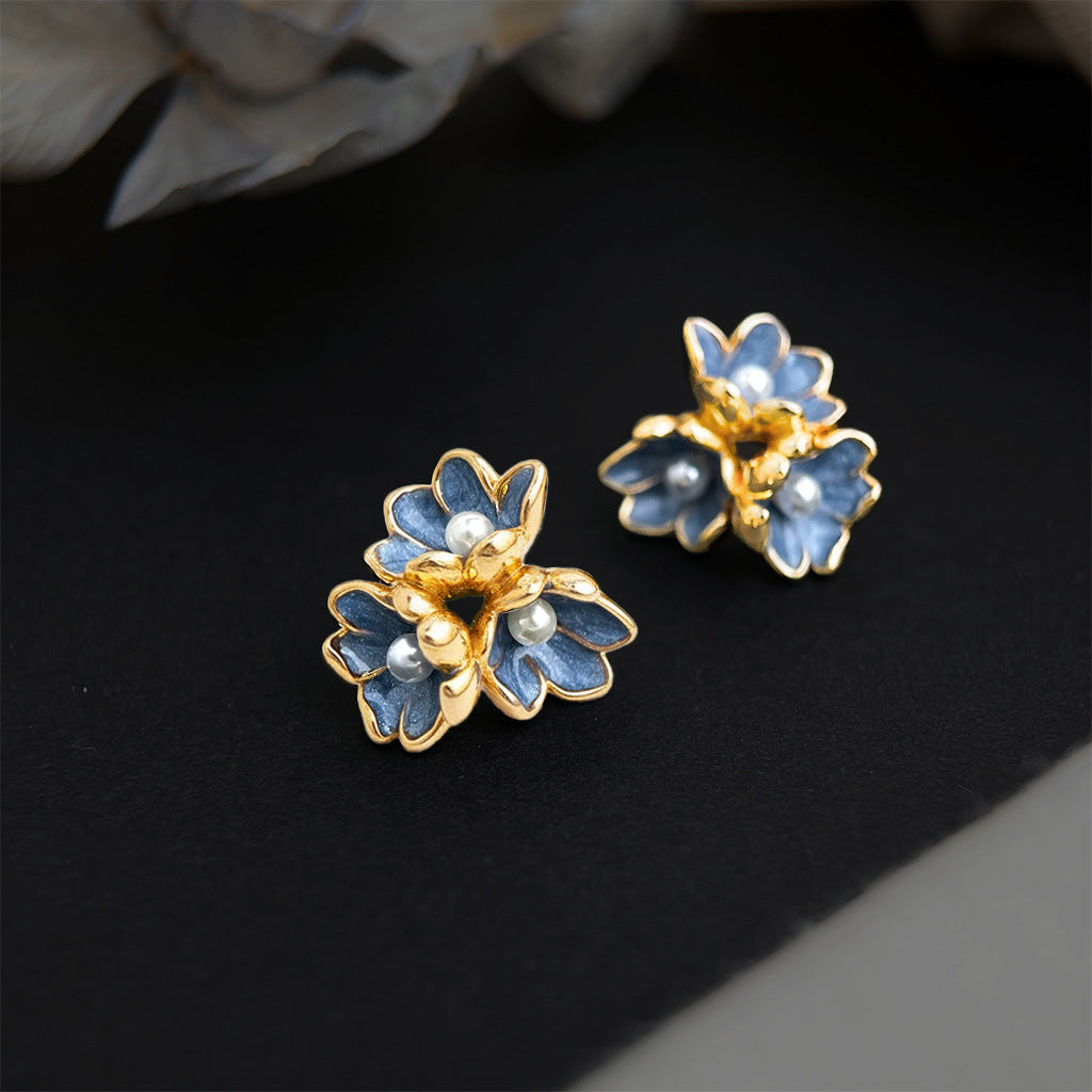 A廠【7348】藍色鳶尾花原創設計師款925銀針琺瑯滴釉花朵耳飾 新款小眾耳環女
 26.01-3