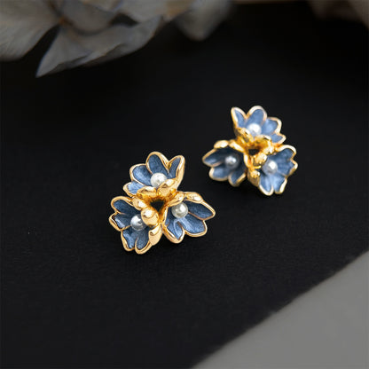 A廠【7348】藍色鳶尾花原創設計師款925銀針琺瑯滴釉花朵耳飾 新款小眾耳環女
 26.01-3