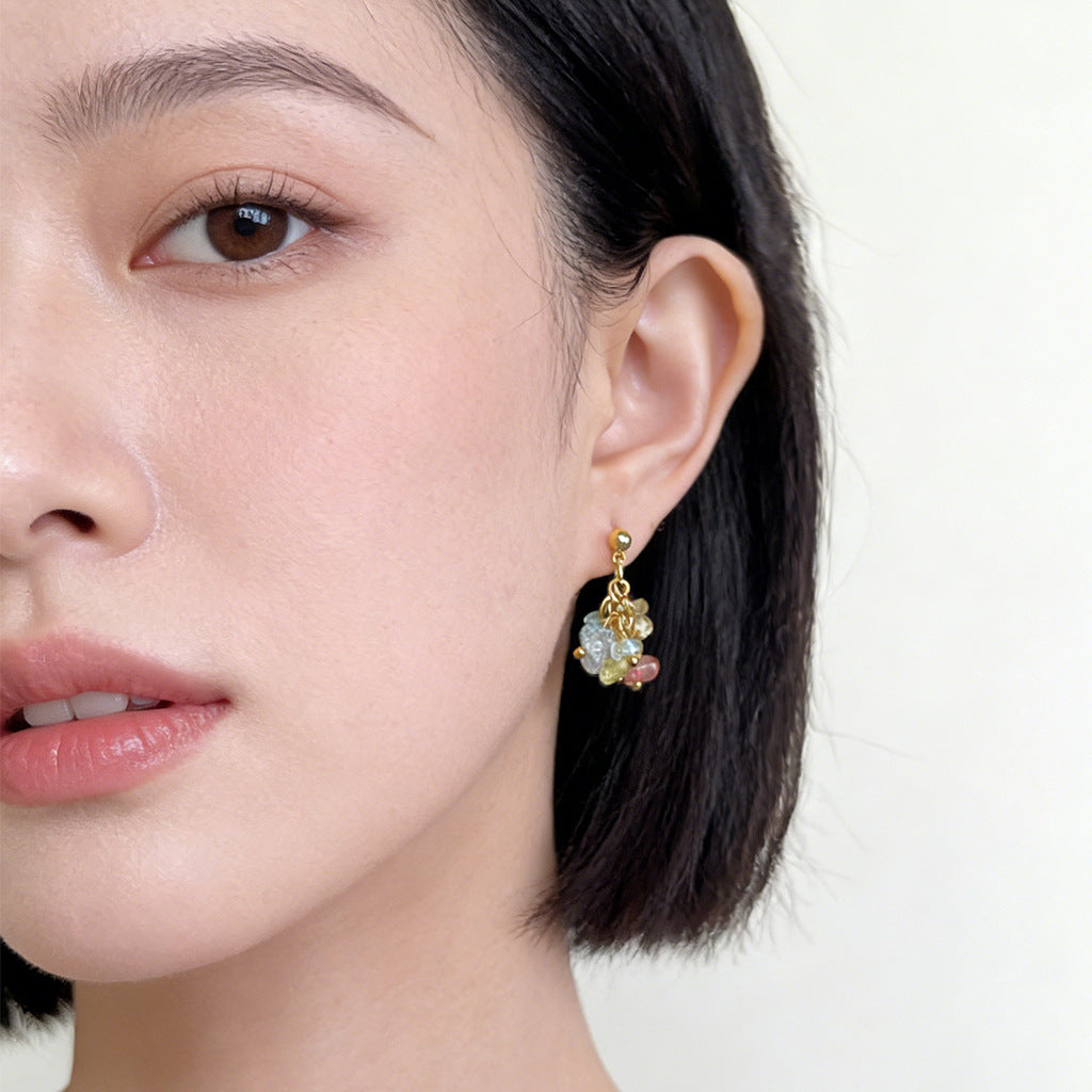 A廠【2415】甜美森系清新玻璃水晶鍍銀針手工設計耳環耳環飾品
 26.04-3