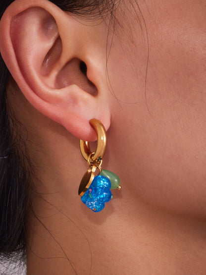 B廠【F627】時尚耳飾女士飾品手工製作趣味樹脂花朵耳環耳環不銹鋼耳圈
 25.09-1