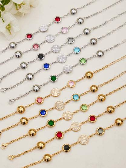 B廠【TXE508】不鏽鋼滿鑽鋯石切面包邊玻璃石手鍊耳環鍍18k真金首飾組不掉色
 25.12-1