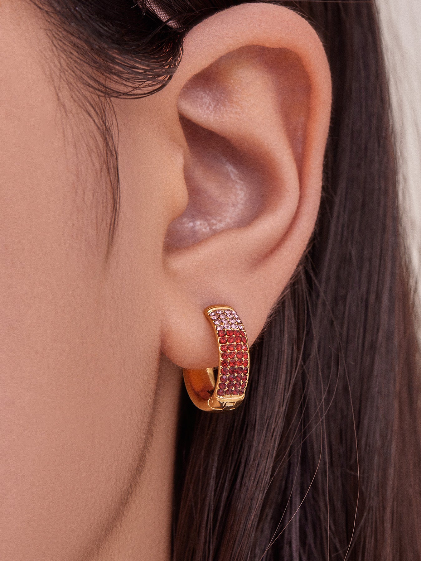 B廠【F931】彩色鋯石拼色圓圈耳環大中小尺寸耳扣不銹鋼鍍18k真金飾品
 25.11-2