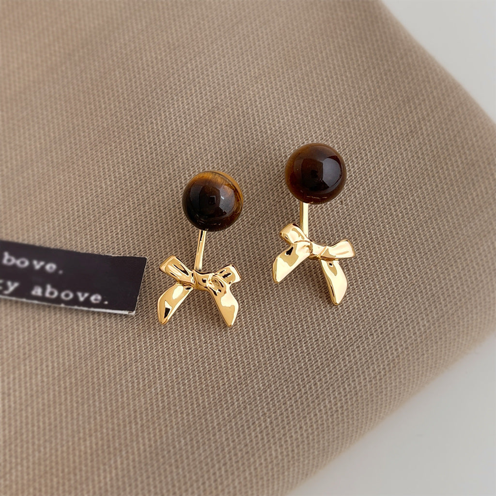 A廠【7210】時尚高級感一款兩戴天然石虎眼石蝴蝶結耳環女文藝復古美拉德耳環
 25.12-2