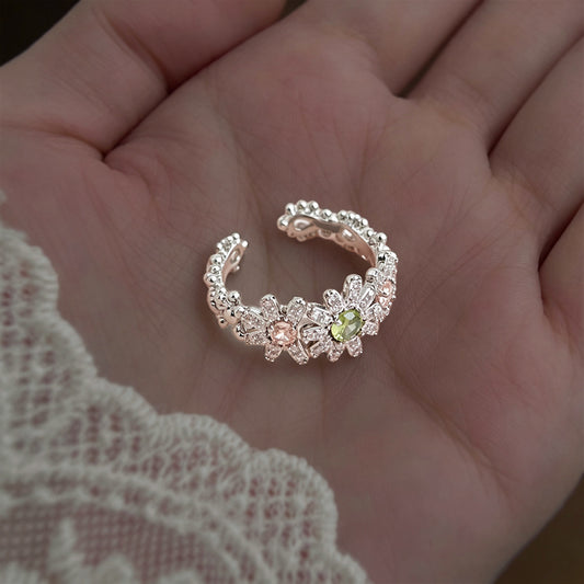 A廠【7499】時尚高級感厚鍍真金保色微鑲鋯石雛菊小花開口可調指環食指戒指
 26.04-3