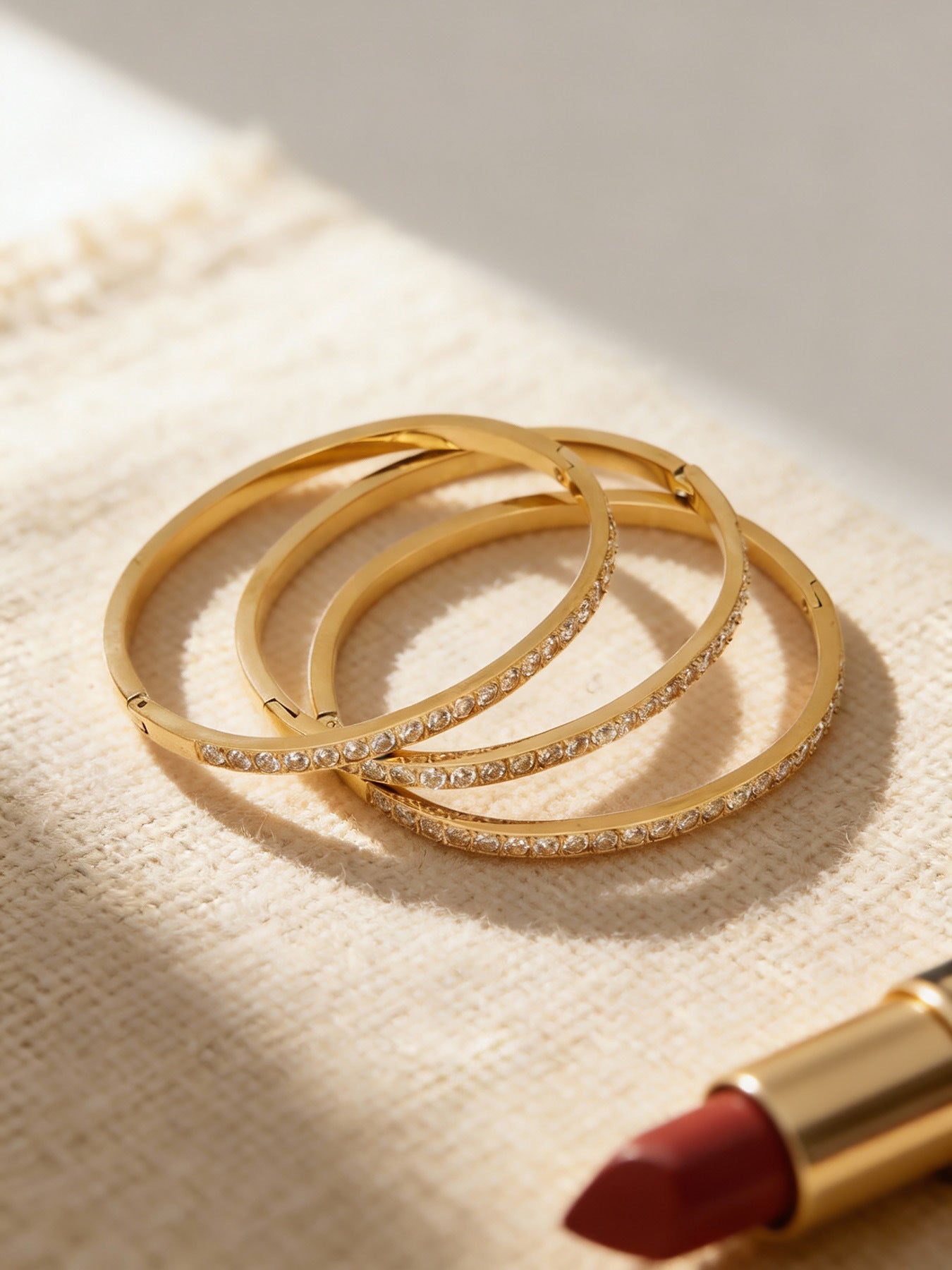 B廠【Z512】不鏽鋼單排鑽鋯石卡扣手鐲組合歐美時尚潮酷手飾鍍18k金不掉色
 25.12-2