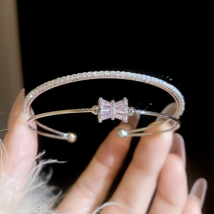 A廠【HB4895】新款簡約鋯石圓形開口手鐲休閒時尚日常百搭手環輕奢高級感手飾女
 25.11-1