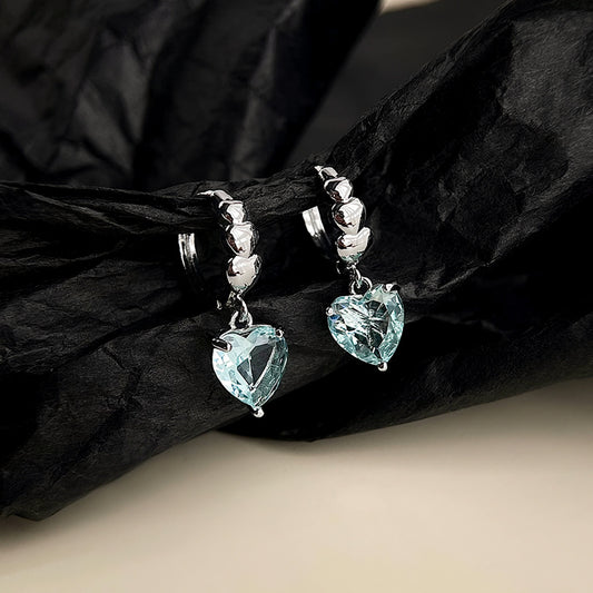 A廠【4907】甜酷風海藍寶色愛心耳環時尚小眾設計感手作設計氣質耳環飾品
 26.04-3