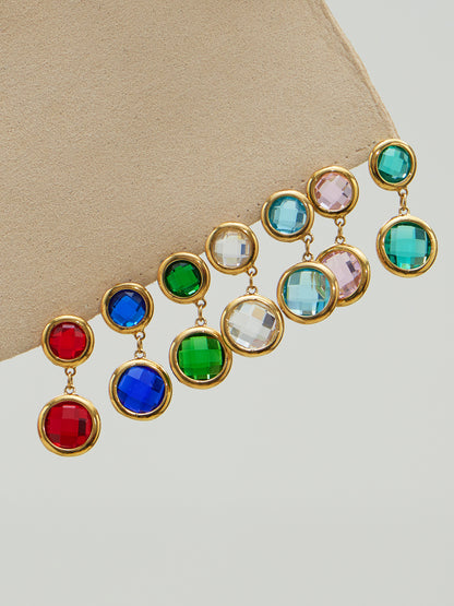 B廠【TXE508】不鏽鋼滿鑽鋯石切面包邊玻璃石手鍊耳環鍍18k真金首飾組不掉色
 25.12-1