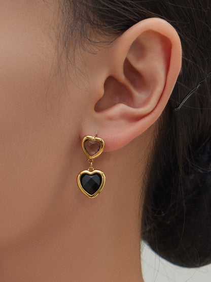 B廠【TXP510】不鏽鋼愛心切麵包邊玻璃石鋼珠項鍊手鍊耳環組鍍18k真金不掉色
 25.12-2