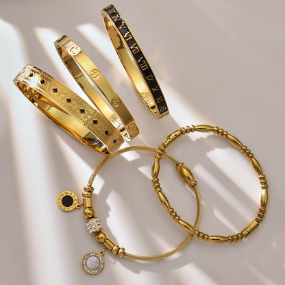 B廠【Z260】不鏽鋼羅馬數字滴油十字卡扣手鐲多款造型手環組合飾品鍍18k真金
 26.01-1