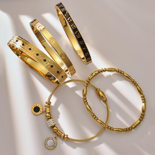 B廠【Z260】不鏽鋼羅馬數字滴油十字卡扣手鐲多款造型手環組合飾品鍍18k真金
 26.01-1