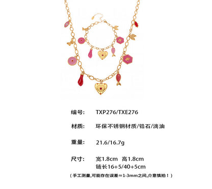 B廠【TXP276】歐美飾品不銹鋼批花紋鏈紅色愛心滴油DIY多配件手鍊項鍊女 25.06-1