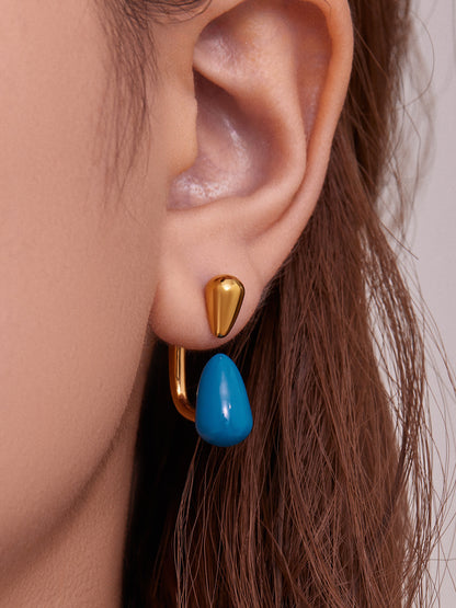 B廠【F319】不鏽鋼幾何水滴耳環鍍18k金琺瑯彩釉滴油個性百搭膠塞耳飾
 25.11-1