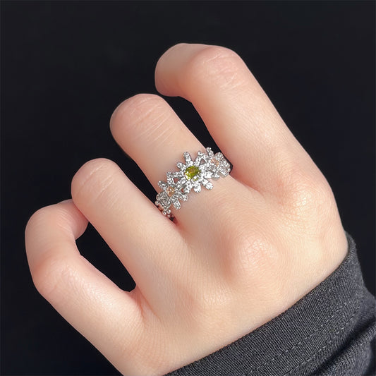 A廠【7499】時尚高級感厚鍍真金保色微鑲鋯石雛菊小花開口可調指環食指戒指
 26.04-3