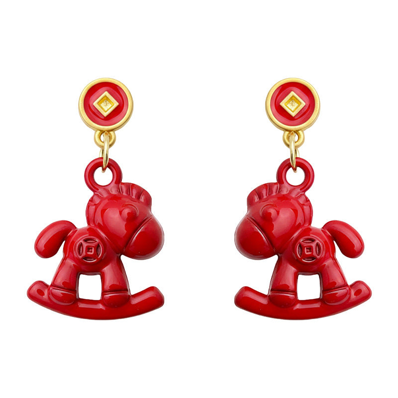 A廠【7207】馬上有錢馬年新年款木馬吉祥新款個性國潮耳環耳環女
 25.12-2
