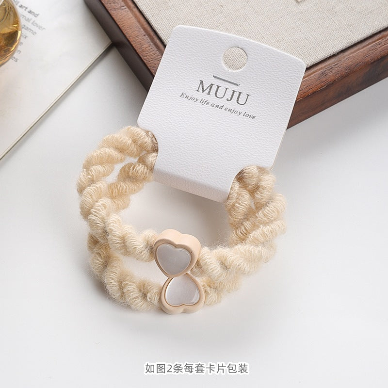 D廠【B495】韓式鑲鑽毛絨髮繩2條卡裝皮筋高彈性加粗頭繩條碼髮飾加粗髮圈
 25.11-1「D廠-單筆結帳需滿，NT$600出貨(不含運費)」