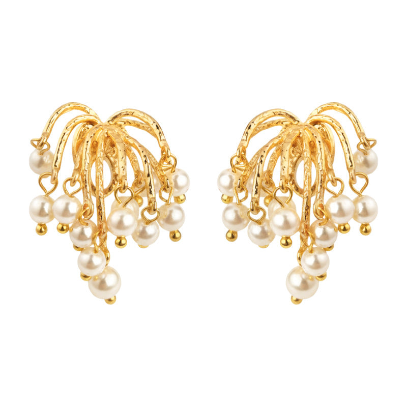 A廠【7372】法式復古長款流蘇煙火珍珠耳環925銀針時尚高級感新款耳飾 耳環女
 26.01-4