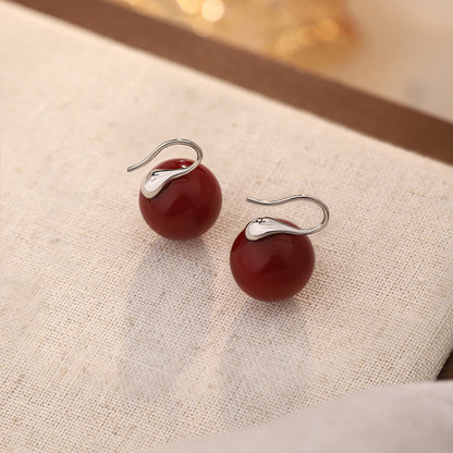 D廠【YC10406E】S999足銀紅色圓形耳環幾何簡約風氣質輕奢風高級感小眾耳飾 25.02-2