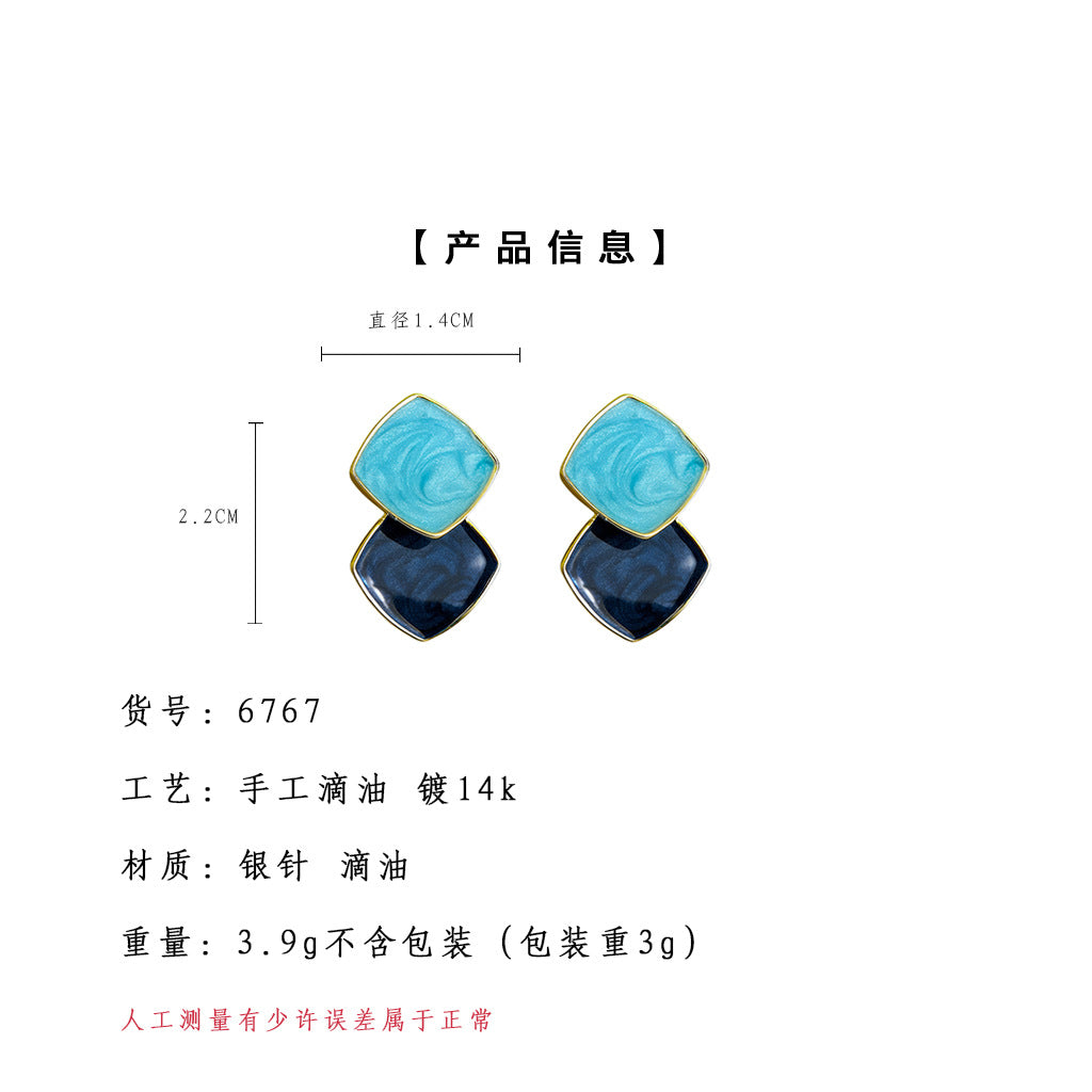 A廠【6767】清新甜美撞色海藍霧霾藍幾何方形立體耳飾新款義烏飾品耳環女
 25.12-3