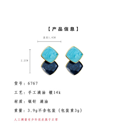 A廠【6767】清新甜美撞色海藍霧霾藍幾何方形立體耳飾新款義烏飾品耳環女
 25.12-3