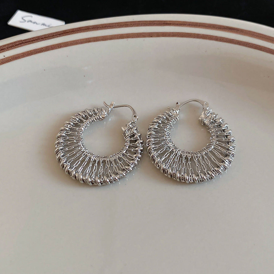 A廠【WE4114】18k真金電鍍鏤空圓形編織耳環金屬風小眾潮流耳環輕奢高級感耳飾
 25.10-5