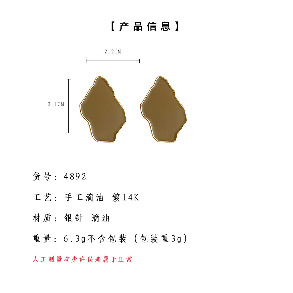 C廠【4892】苔原綠秋冬新款色系電鍍14K復古滴油不規則異形耳飾耳環 24.09-3