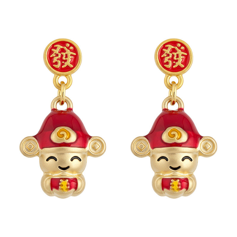 A廠【7341】接財神啦~！新年大吉琺瑯滴釉彩繪過年氛圍好寓意耳環女
 26.01-2