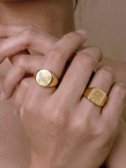 B廠【A271】不鏽鋼鍍18k真金雕刻蝴蝶牡丹花朵戒指ins風小眾輕奢設計感手環女
 26.01-1