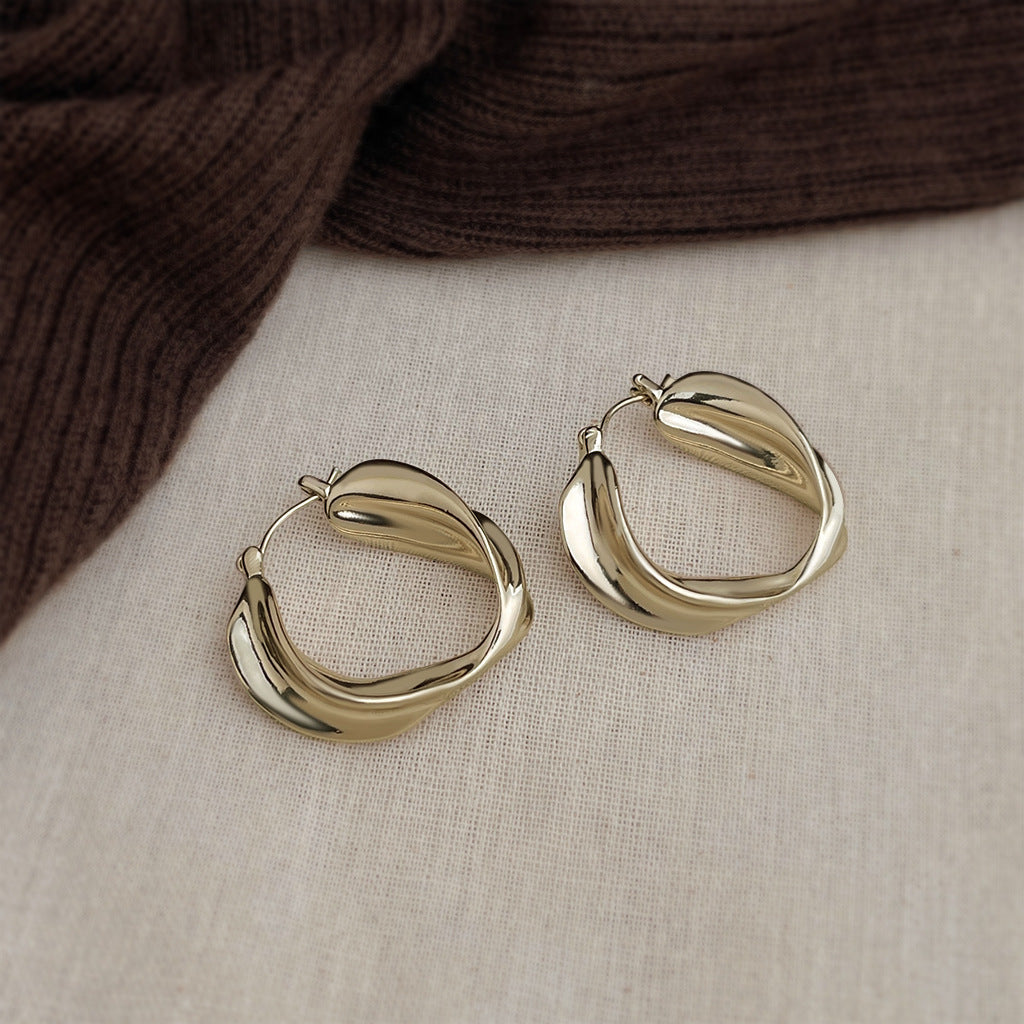 A廠【8263】 咖啡金輕奢風高級感圓形幾何不規則圓圈耳環飾品氣質簡約耳飾
 26.09-4