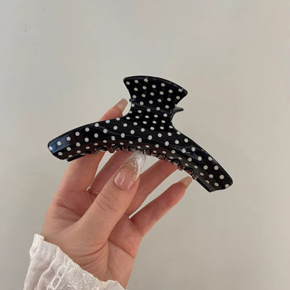C廠【X137】法式波點弧形醋酸抓夾大號髮量多後腦勺髮抓鯊魚夾子頭飾盤髮夾女
 26.04-3