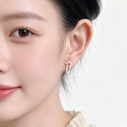 A廠【7708】甜美可愛小清新日常通勤夏日新款百搭琺瑯滴釉彩繪粉色耳飾耳環女
 26.06-1