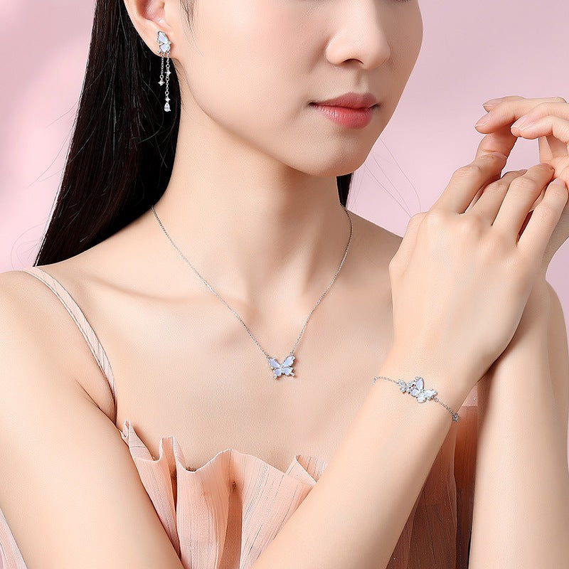 E廠【DQ2412N】原創星光蝴蝶項鍊女S925純銀耳環輕奢感夢幻漸層紫蝶夜光手鍊
 26.03-4
