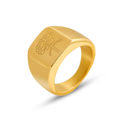 B廠【A271】不鏽鋼鍍18k真金雕刻蝴蝶牡丹花朵戒指ins風小眾輕奢設計感手環女
 26.01-1