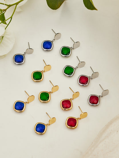 B廠【TXP512】不銹鋼正方形切面玻璃石手鍊項鍊耳環套裝歐美風潮酷氣質珠寶首飾
 25.12-2