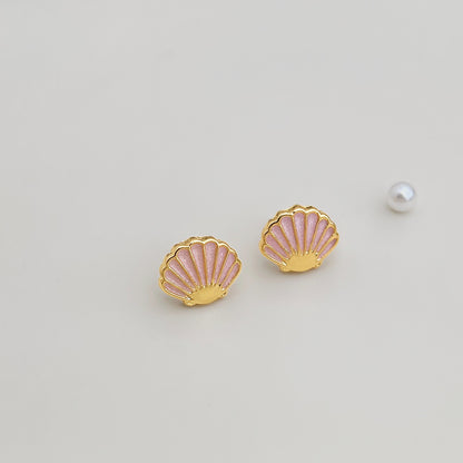 A廠【7602】清新甜美可愛小巧簡約夏日新款貝殼手工滴油耳環通勤飾品耳飾
 26.05-2