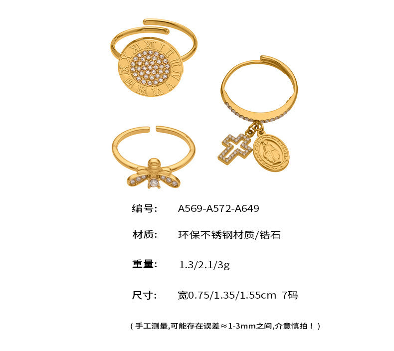B廠【A569】跨國不鏽鋼鑲鋯石開口戒指組合鍍18k真金時尚簡約尾戒
 25.10-1