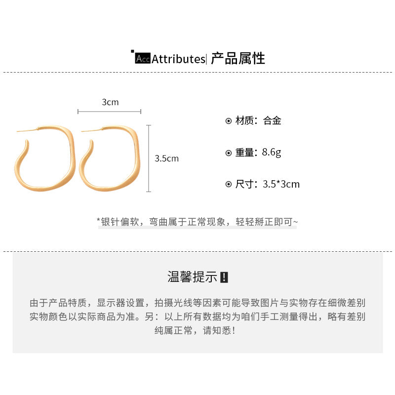 A廠【HE25734】真金電鍍925銀針不規則霧面金屬耳圈輕奢高級感耳環冷淡風小眾耳飾女
 25.11-1